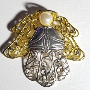 Filigree angel brooch gold tone silver tone guardian pin